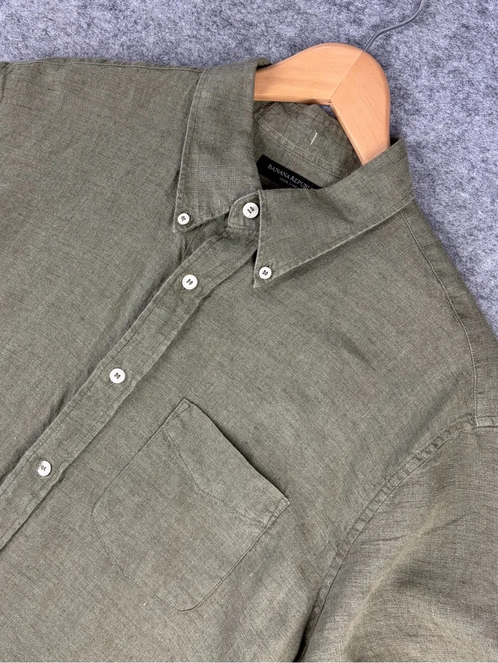 Banana Republic Mens 100% Linen Shirt Castelleto Button Up Short Sleeve Large